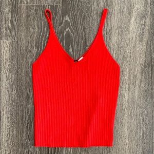 Red ribbed tank top